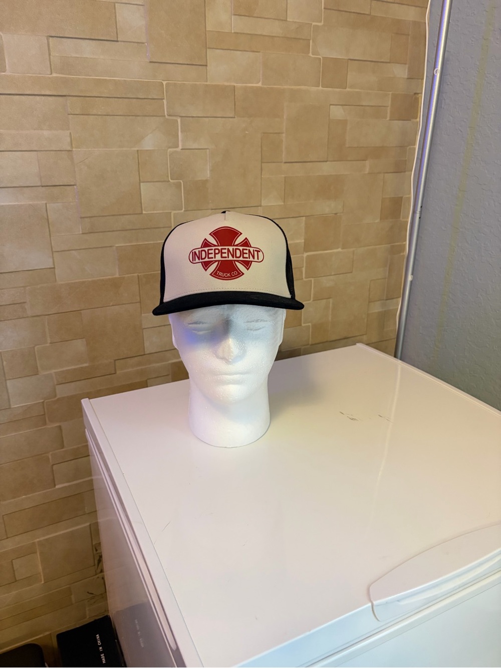 Independent Trucker Cap - White and Black with Red Logo